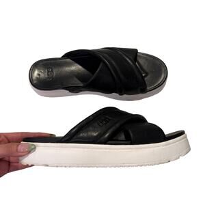 UGG Black Leather Women Zayne Crossband Platform Sandal Women 7 Comfort Casual